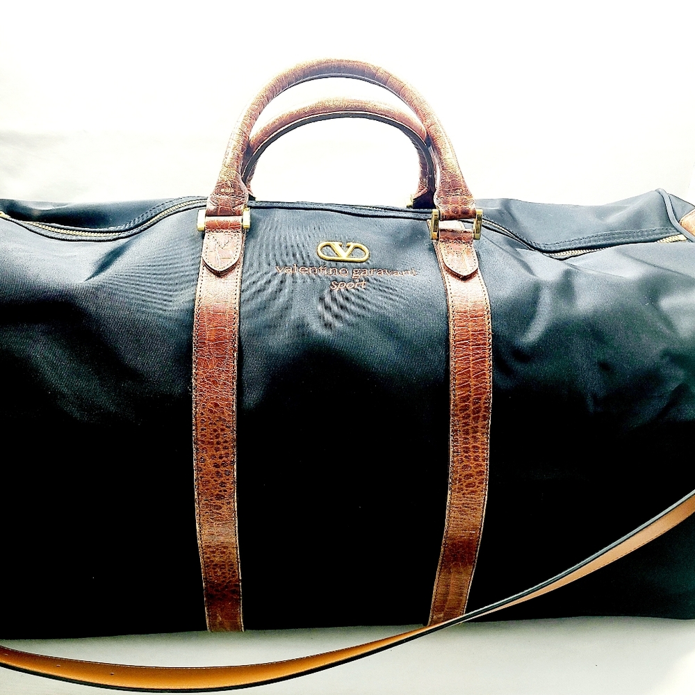 Valentino Garavani Canvas Leather Travel Bag